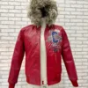 Authentic Pelle Pelle ChiTown Fur Hooded Red Leather Jacket