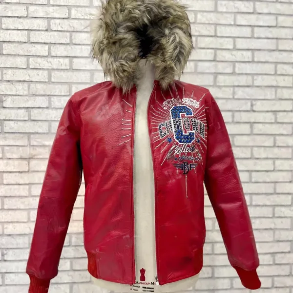 Authentic Pelle Pelle ChiTown Fur Hooded Red Leather Jacket