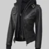 Black-leather-bomber-jacket-with-hood-for-tall-women