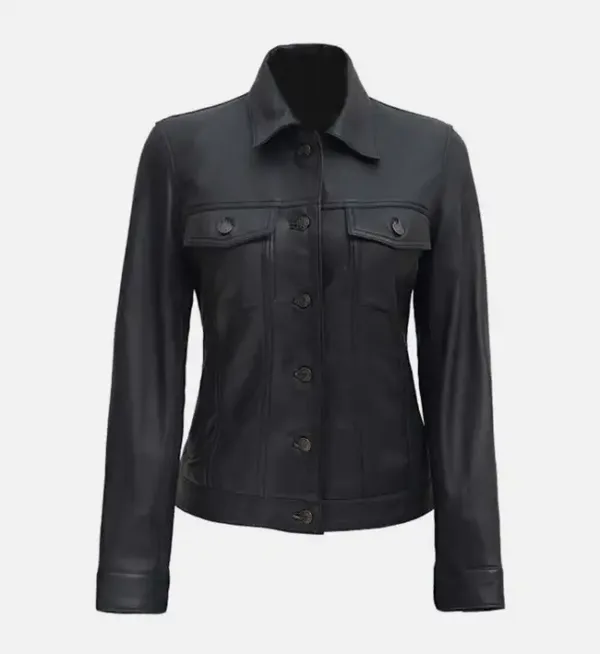 Black-leather-trucker-jacket-for-women