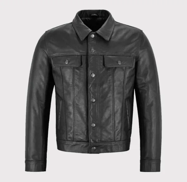 Classic Black Trucker Western Leather Jacket