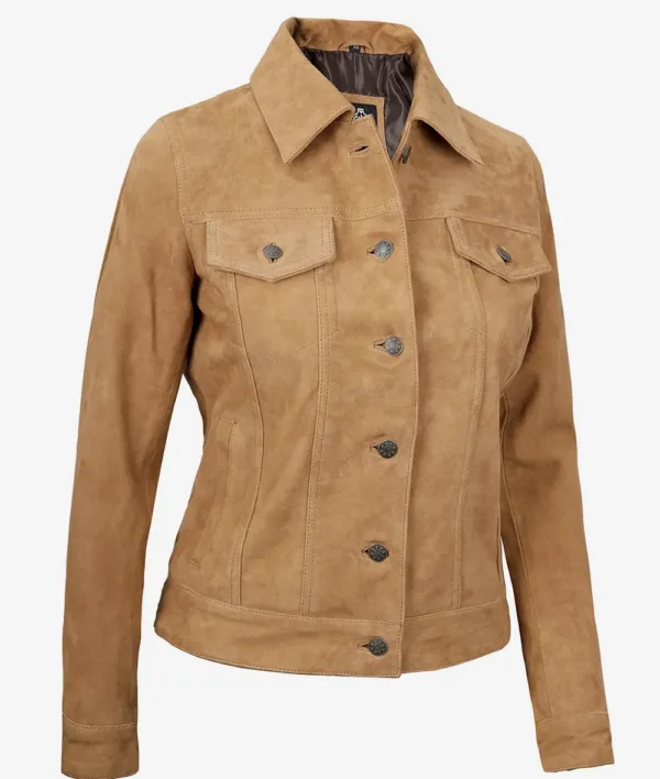 Fitted-light-brown-suede-trucker-jacket-–-women