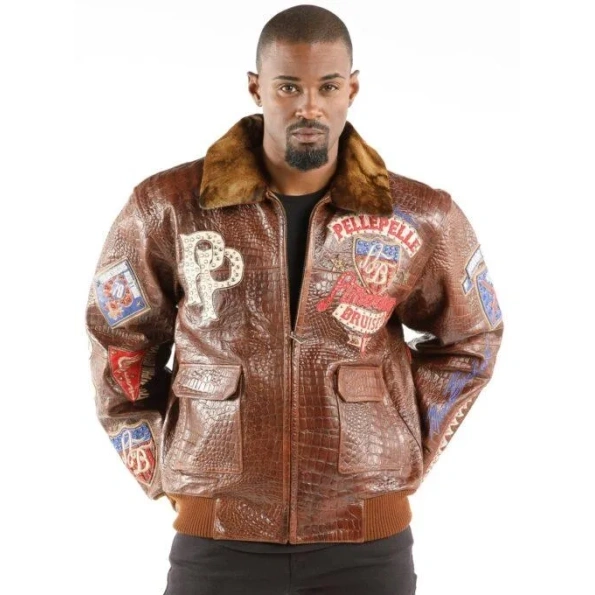 Limited Edition Pelle Pelle Brown MB Croc Leather Jacket Collection