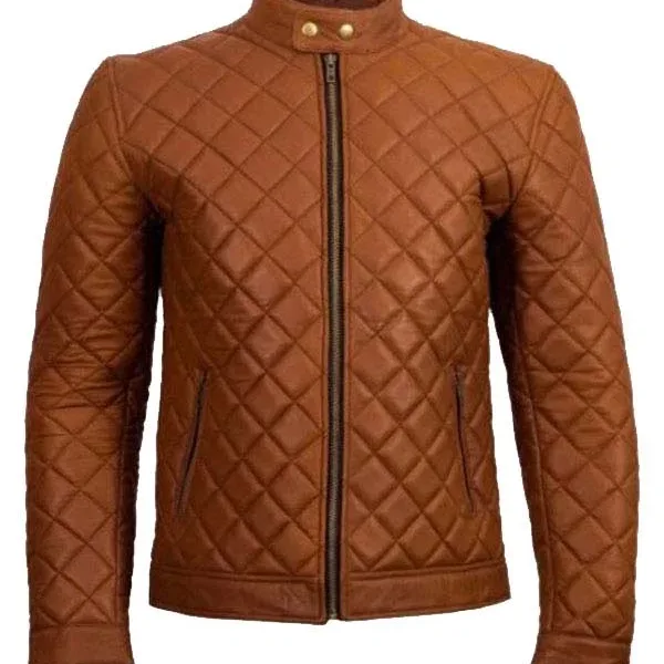 Mens-Cafe-Racer-Quilted-Brown-Jacket