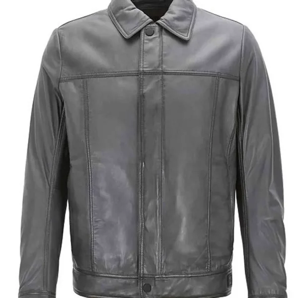 Mens-Trucker-Slim-Fit-Grey-Leather-Jacket