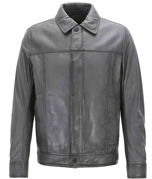 Mens-Trucker-Slim-Fit-Grey-Leather-Jacket