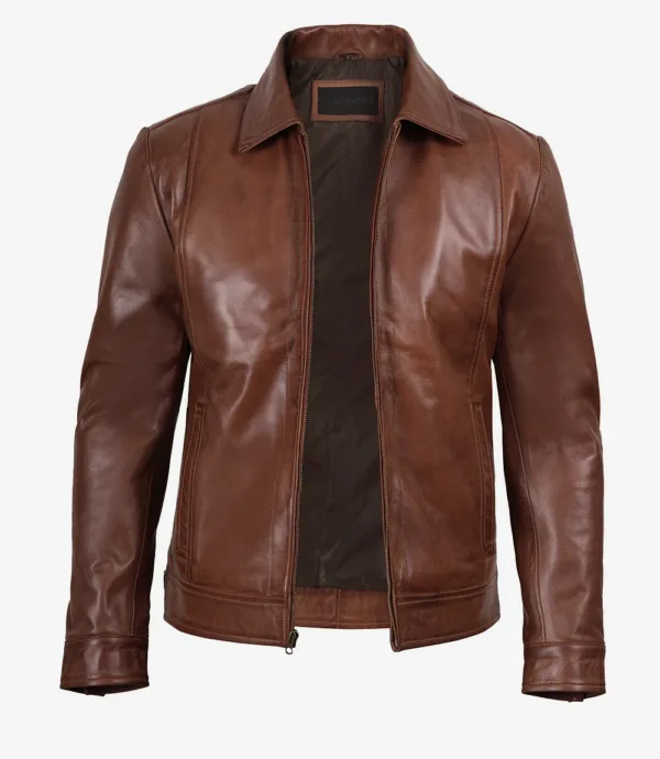 Mens_cognac_real_leather_Harrington_jacket