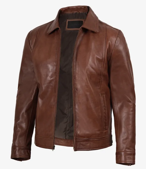 Reeves_cognac_leather_Harrington_jacket_men