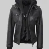 Tall-fit-black-leather-bomber-jacket-with-hood