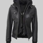Tall-fit-black-leather-bomber-jacket-with-hood
