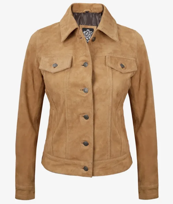 Womens-light-brown-suede-trucker-jacket