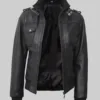 Womens-tall-black-leather-outerwear-with-hood