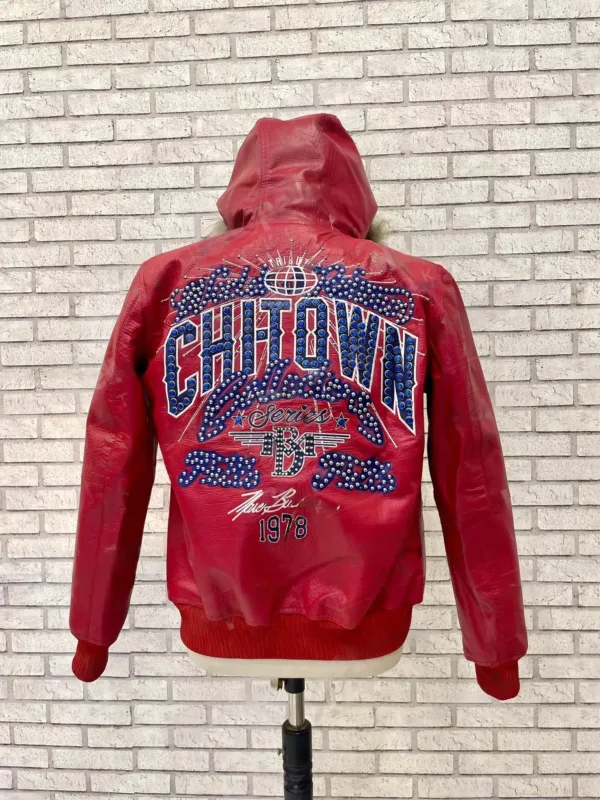 Authentic Pelle Pelle ChiTown Fur Hooded Red Leather Jacket